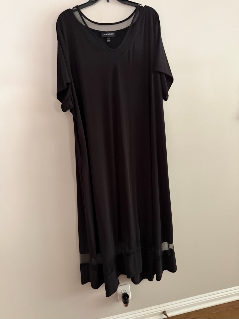 Lane Bryant Black V-Neck Short Sleeve Maxi with Sheer Hem and Neck